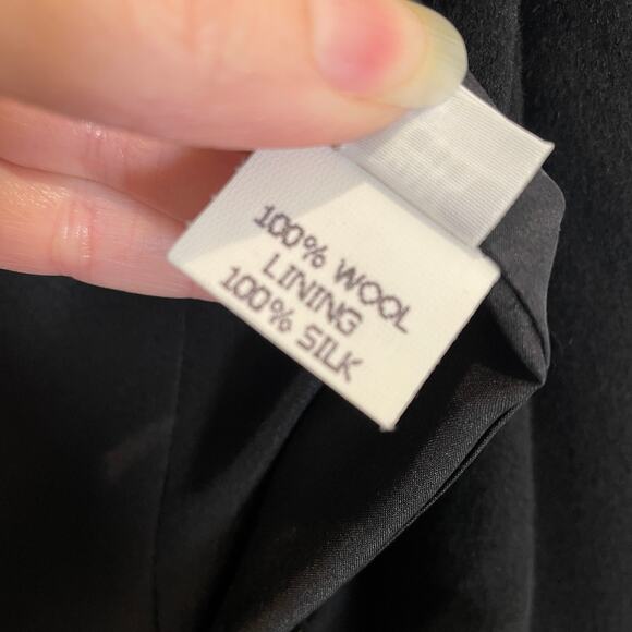 Jenni Kayne Black Toggle Coat Funnel Neck Wool Layering Leather Trim 4 - Picture 9 of 10